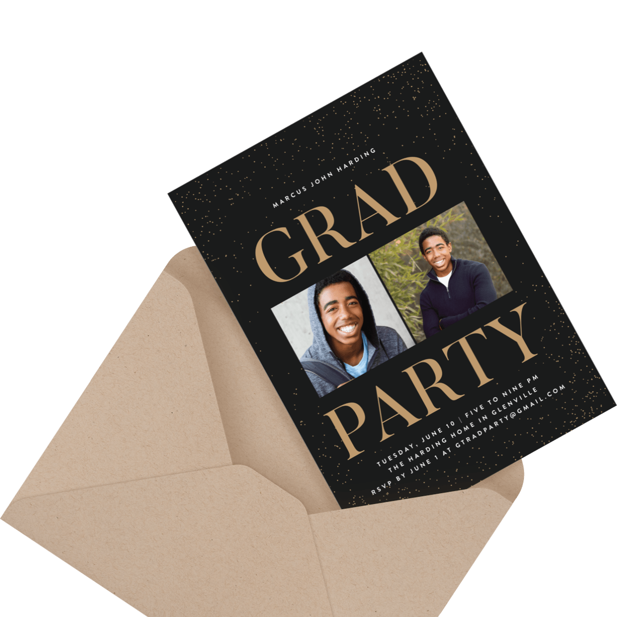 charcoal custom invitation in envelope