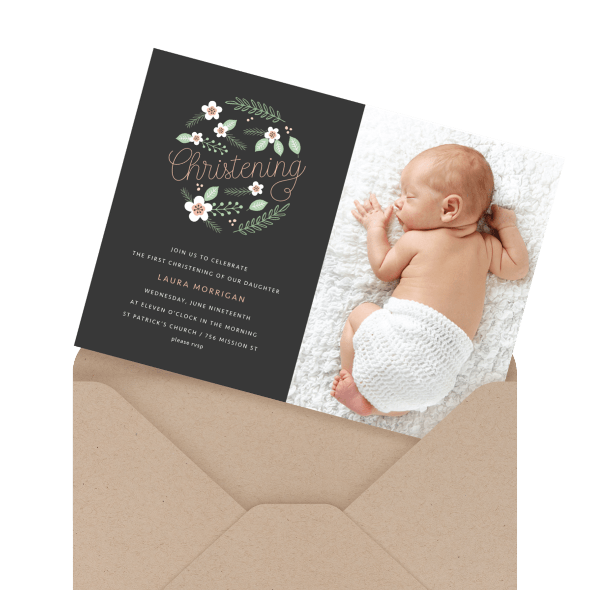 charcoal chic photo religious invitation