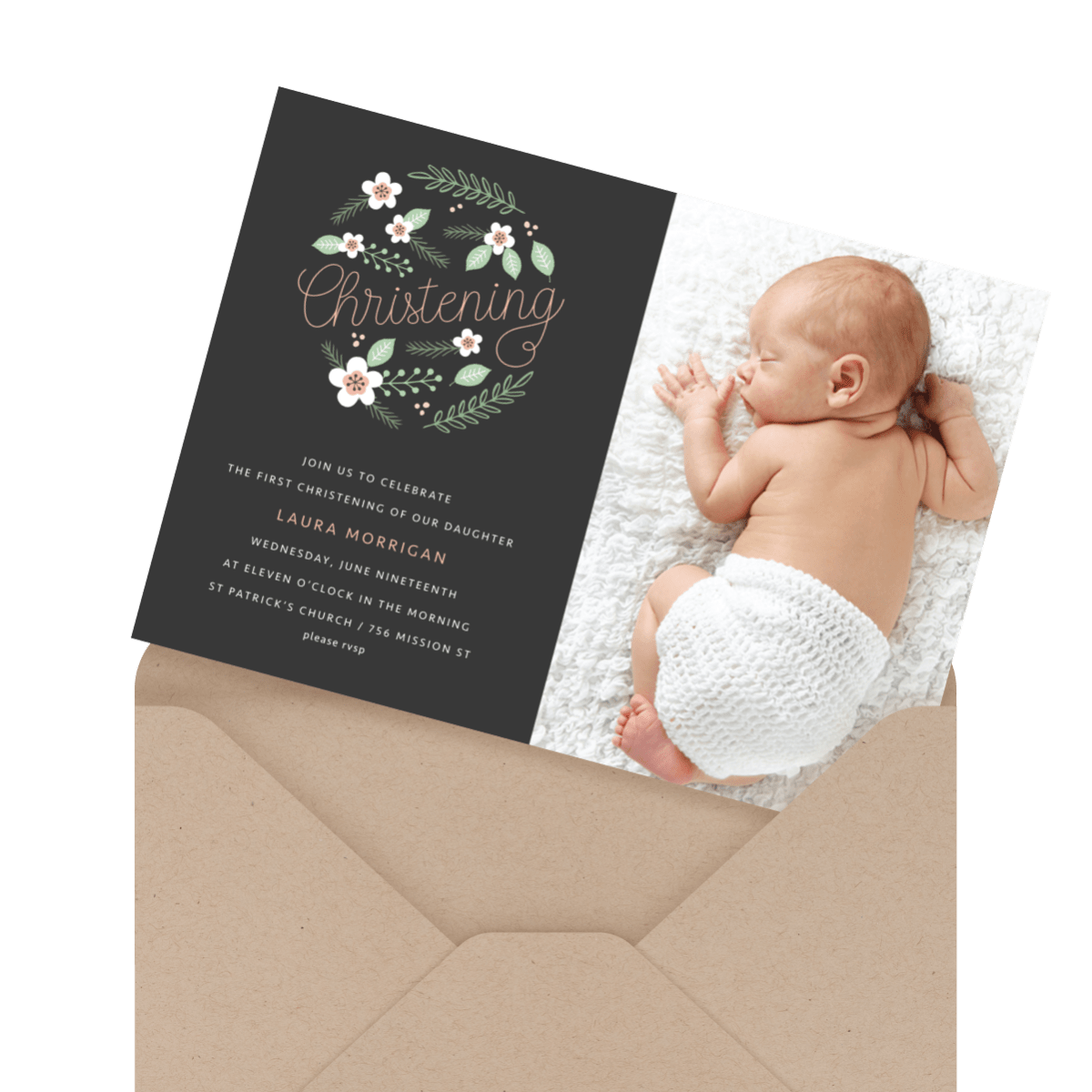 charcoal chic photo religious invitation
