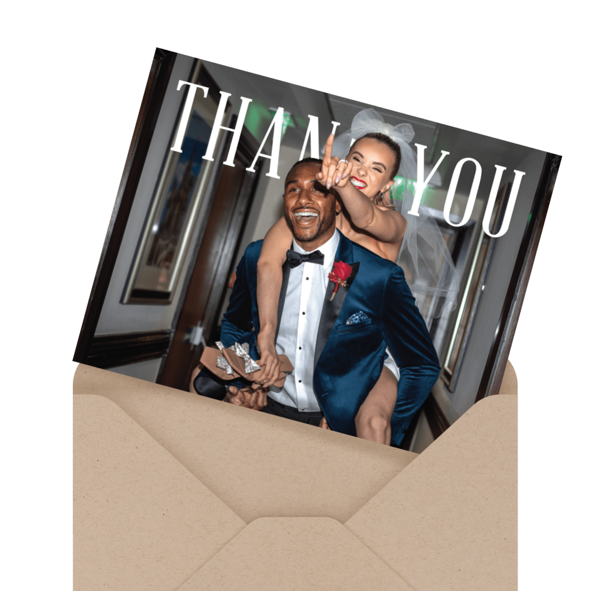 beautiful floral script wedding thank you card
