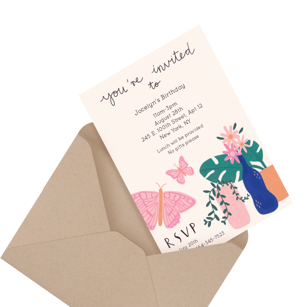 charcoal custom invitation in envelope
