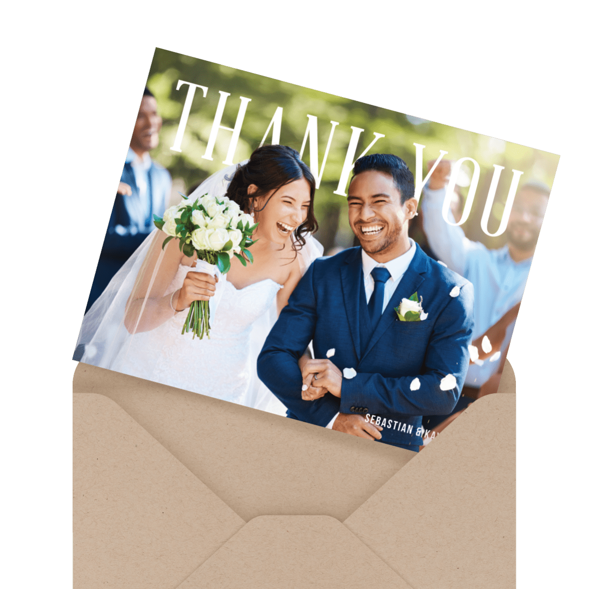 beautiful floral script wedding thank you card