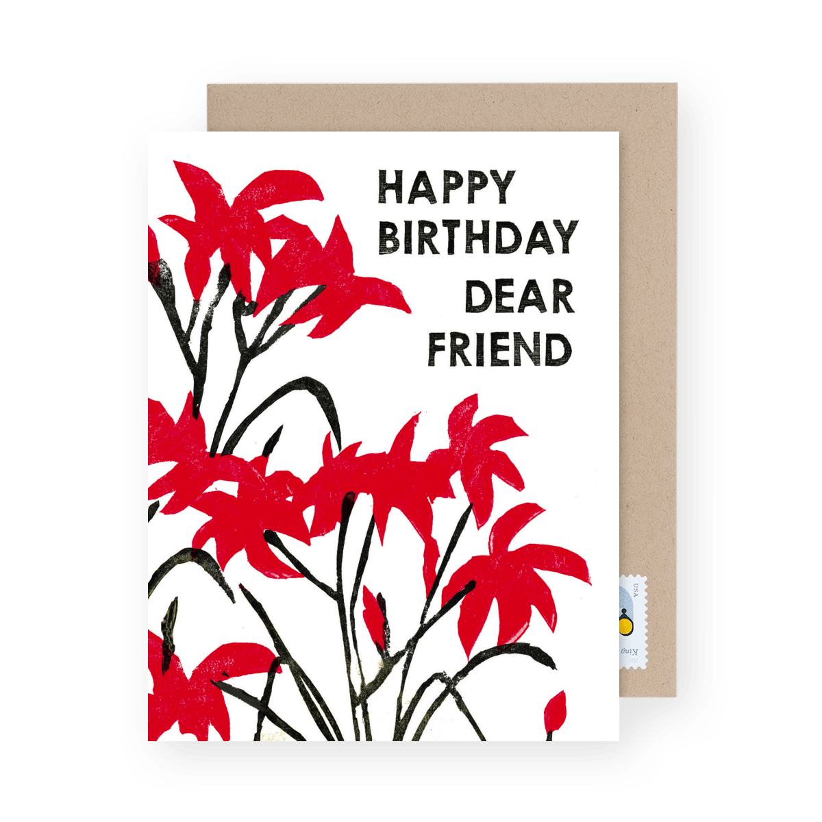 Block Print Happy Birthday Dear Friend