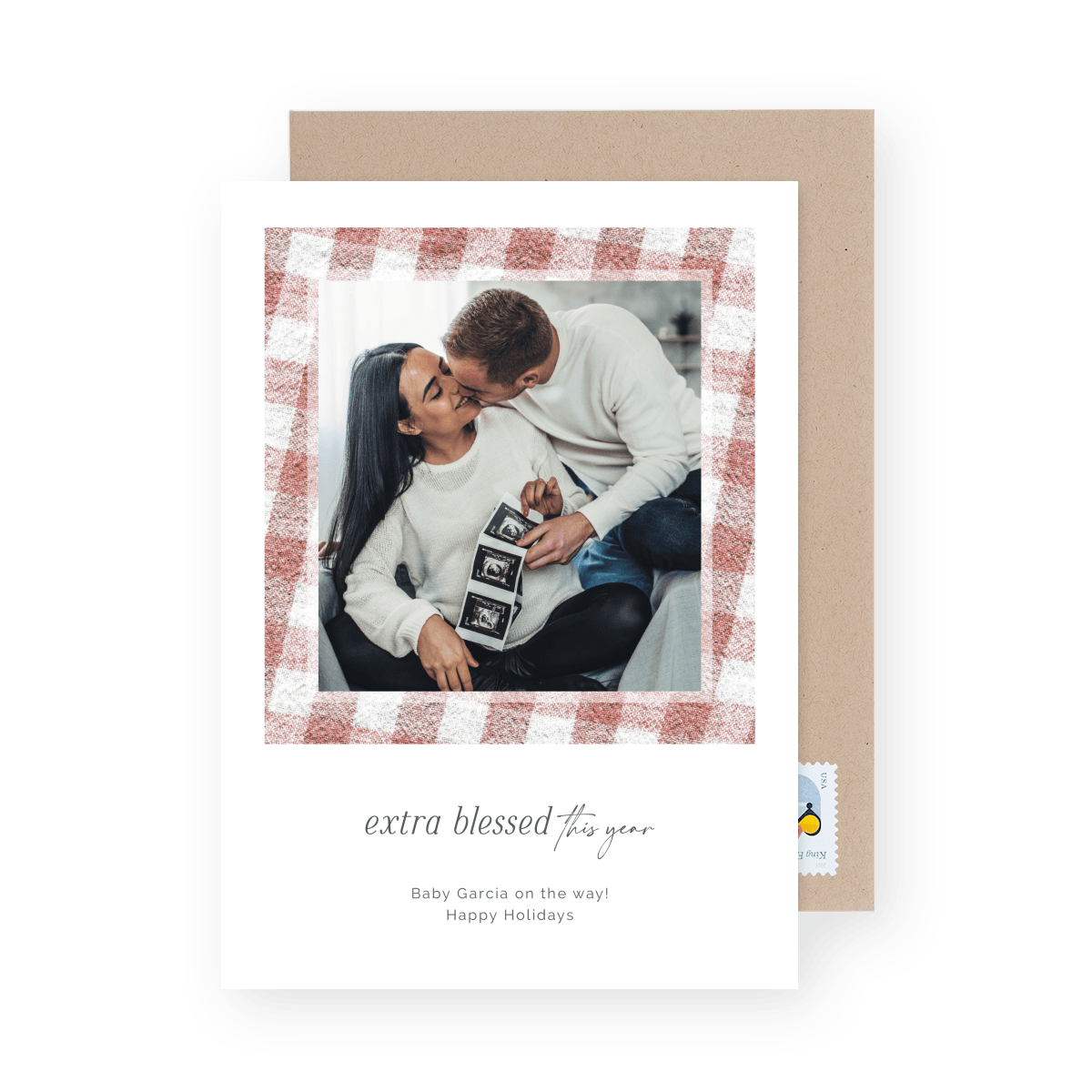 Farmhouse Plaid Pregnancy Announcement