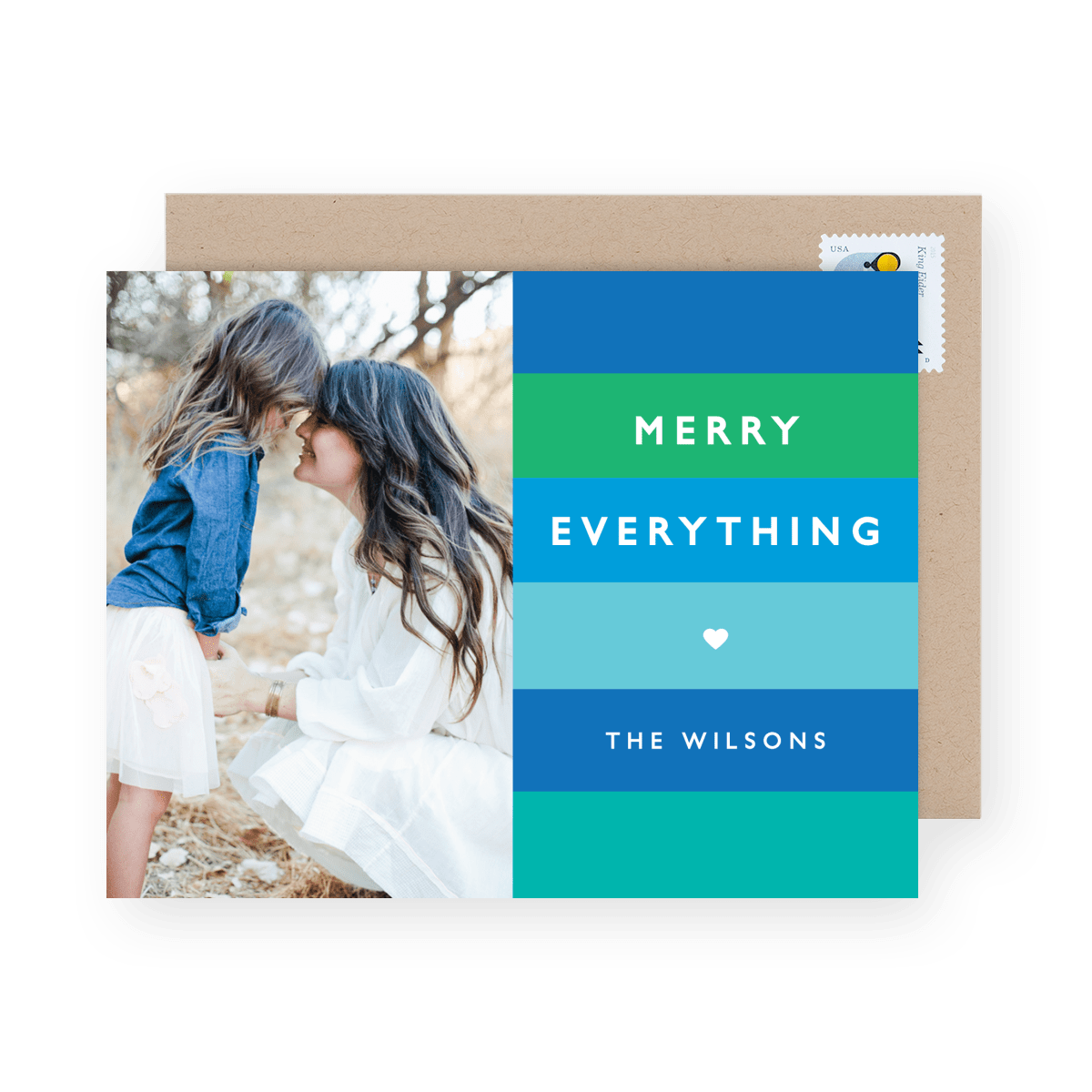 Merry Stripes Blue Photo Card