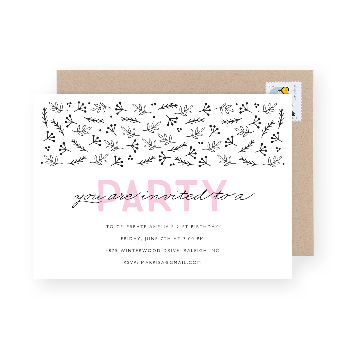 Black And Blush Party Invite