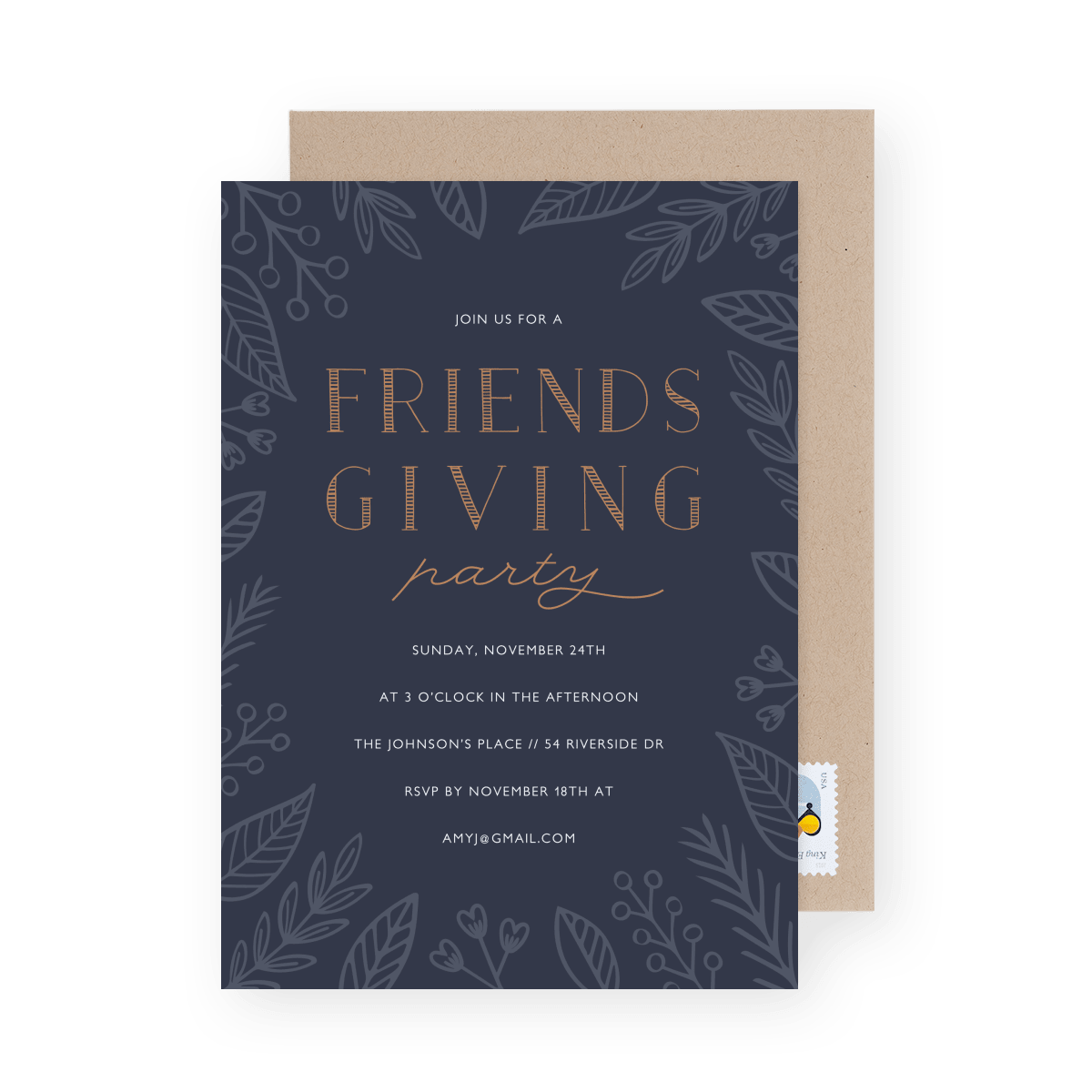 Blue Floral Friendsgiving Invite