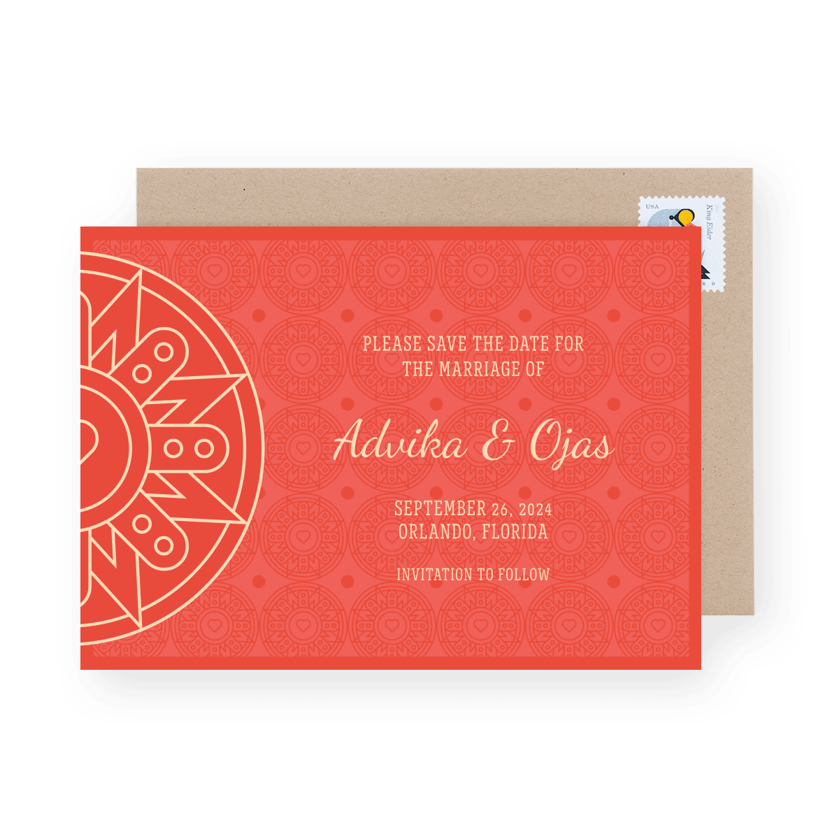Red Decorative Save The Date