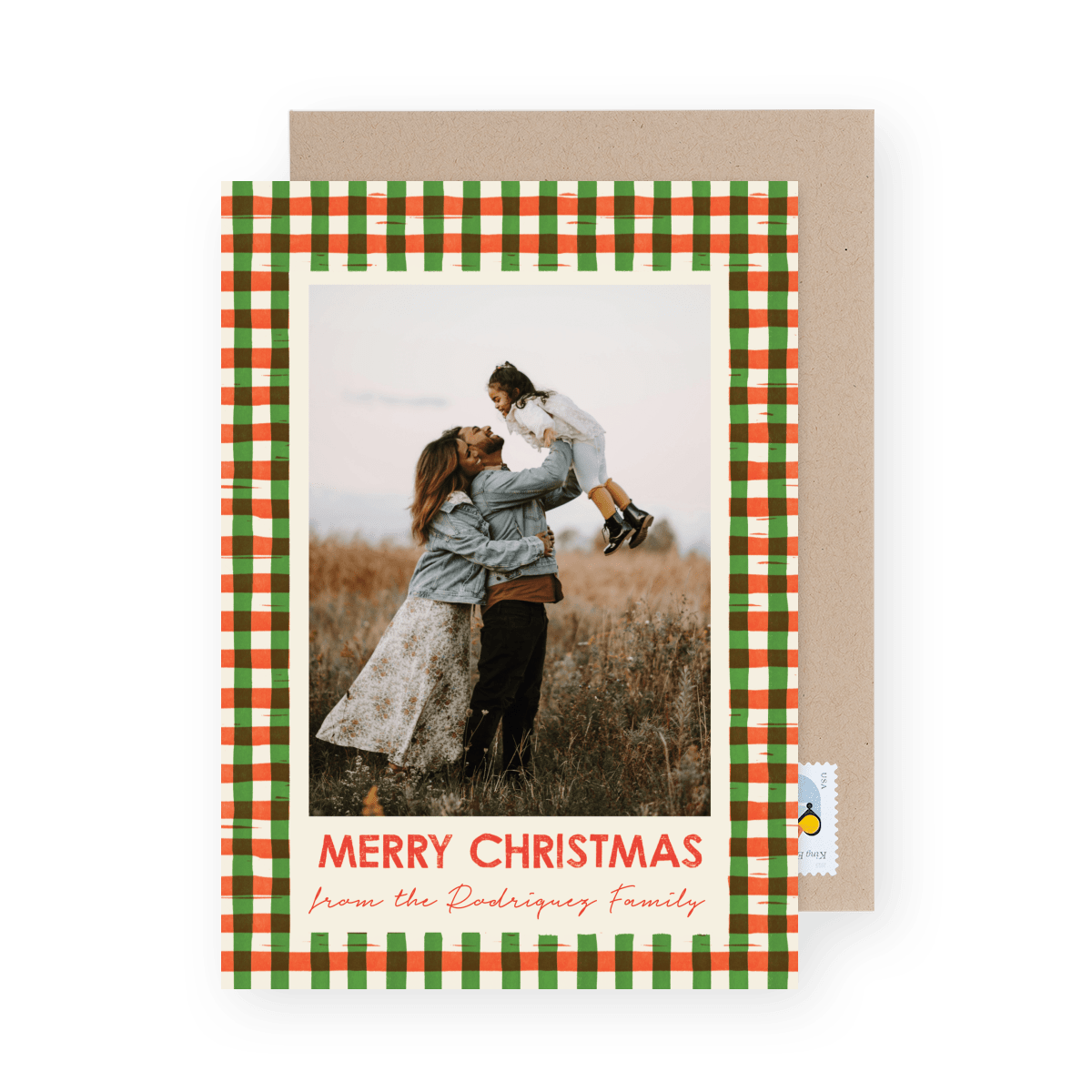 Woodcut Gingham Merry Christmas