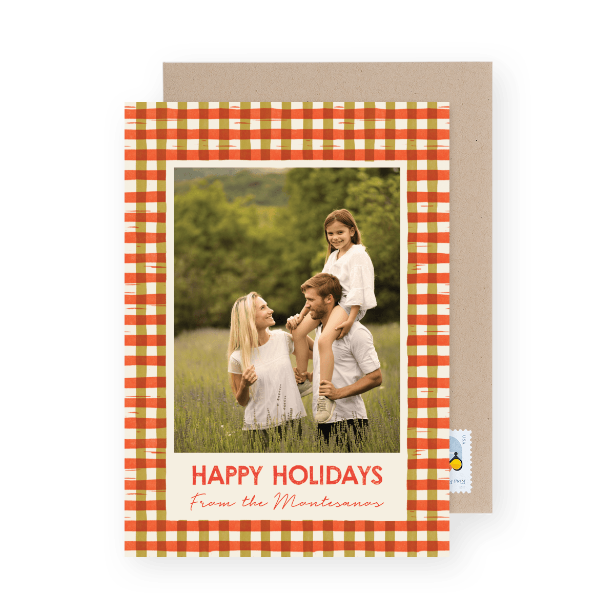 Woodcut Gingham Happy Holidays