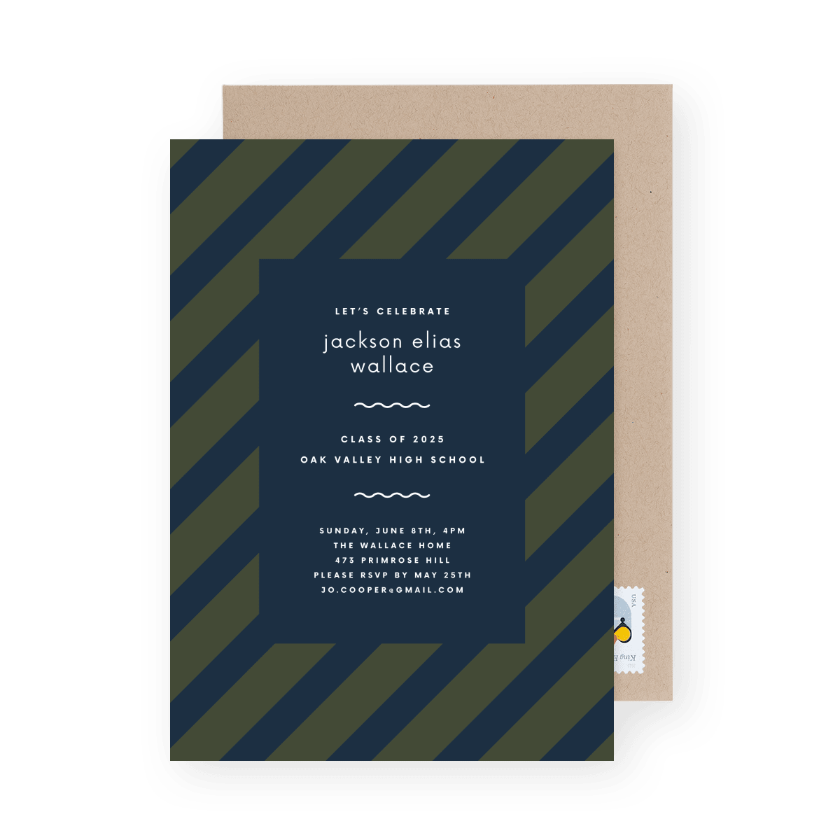 On The Diagonal Navy & Olive Invite