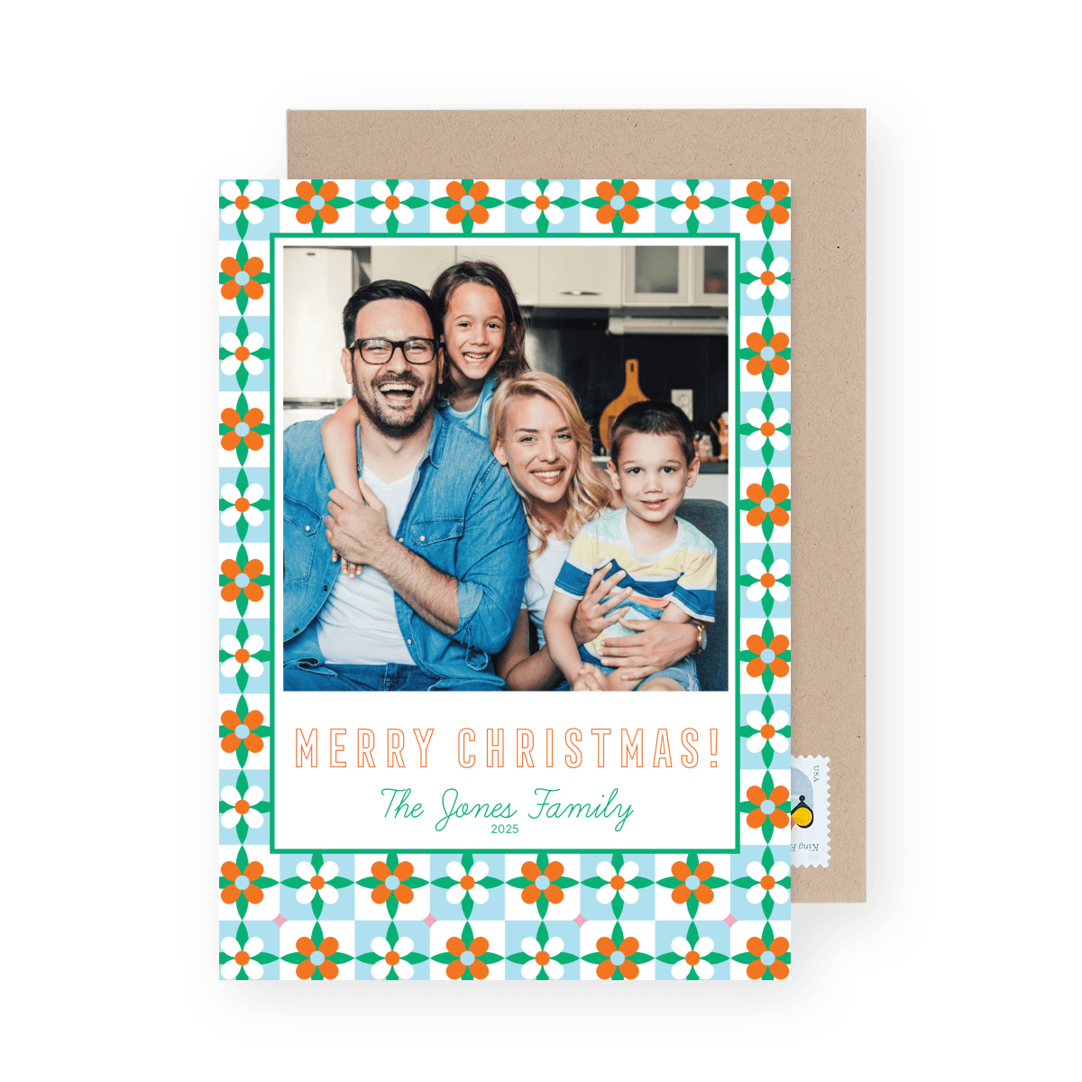 Christmas Poinsettias Pattern Photo Card