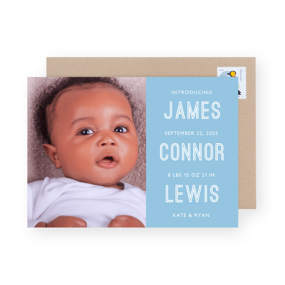 Stacked Name Blue Birth Announcement