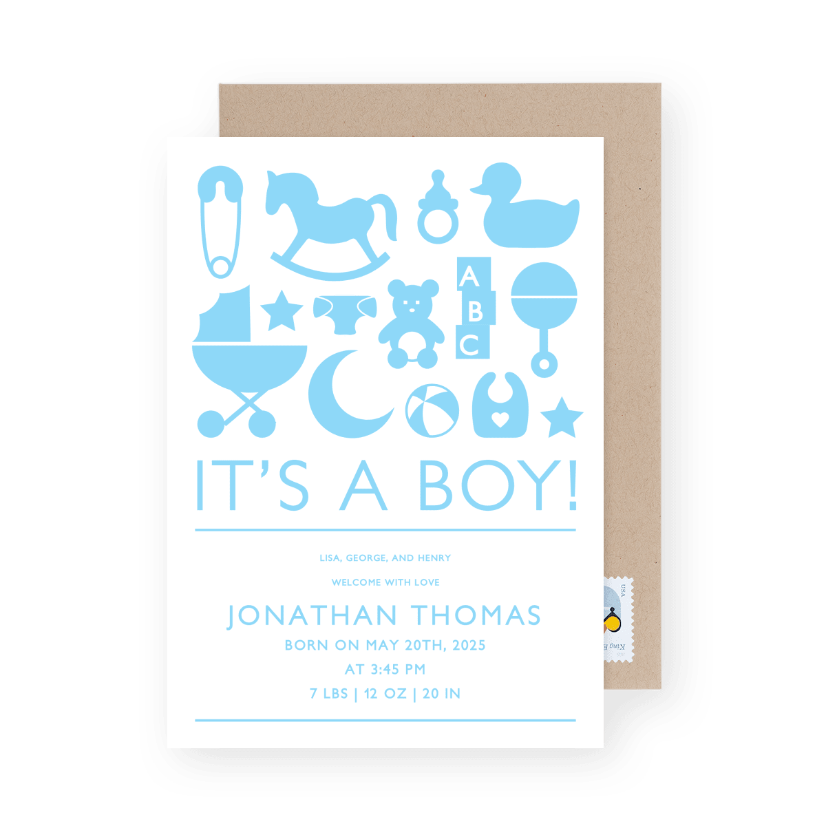Baby Icons Blue Birth Announcement
