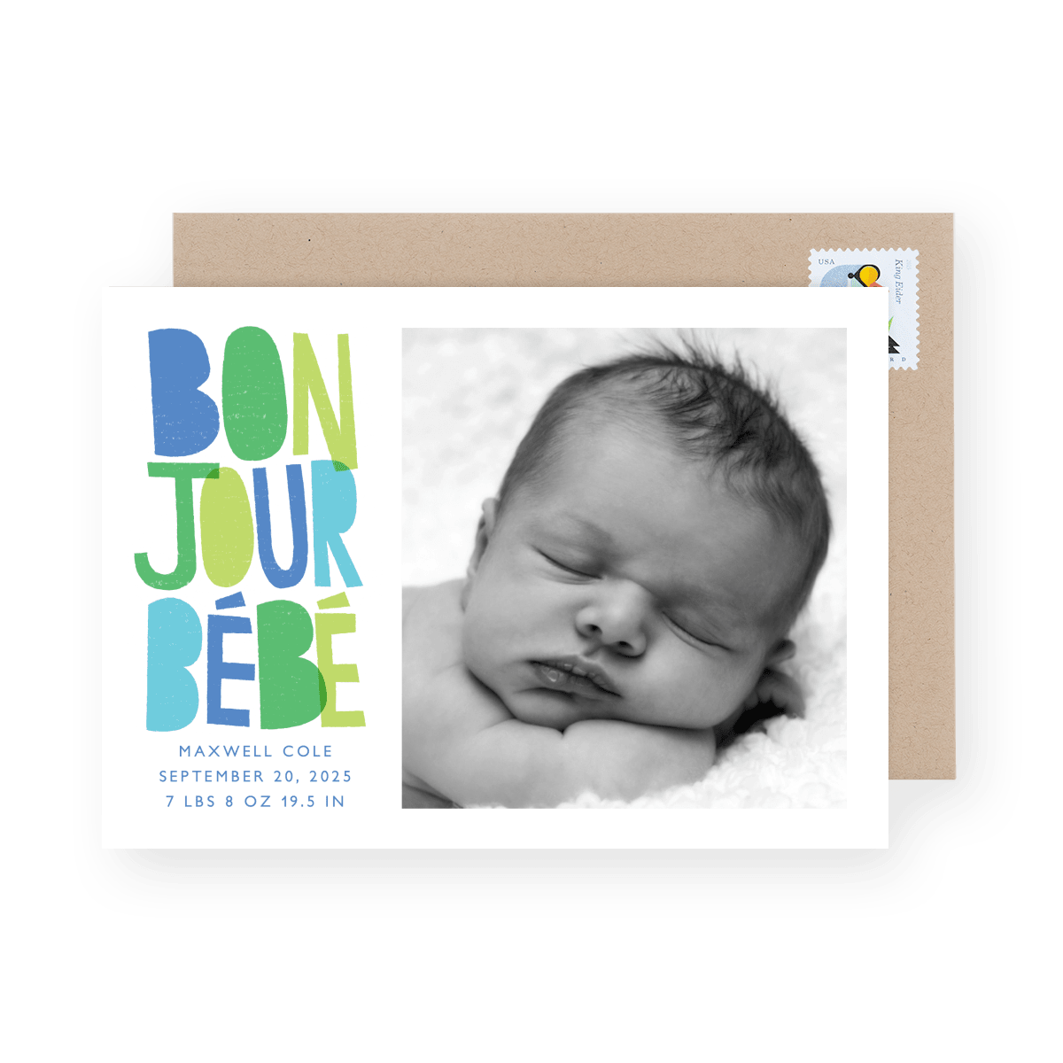 Bonjour Bébé Blue Birth Announcement