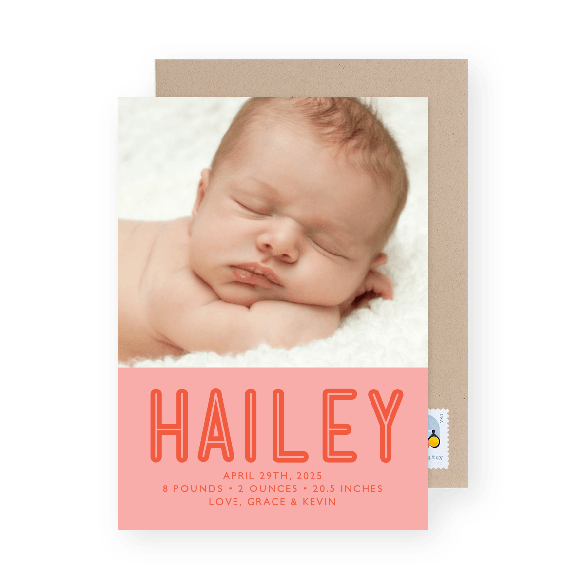 Bold Name Pink Birth Announcement