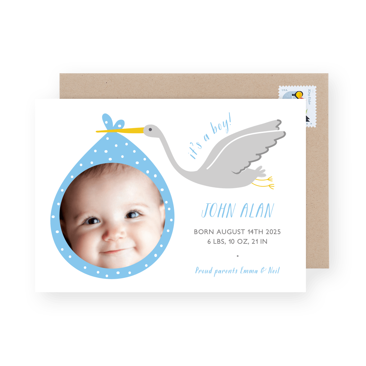 Blue Stork Birth Announcement