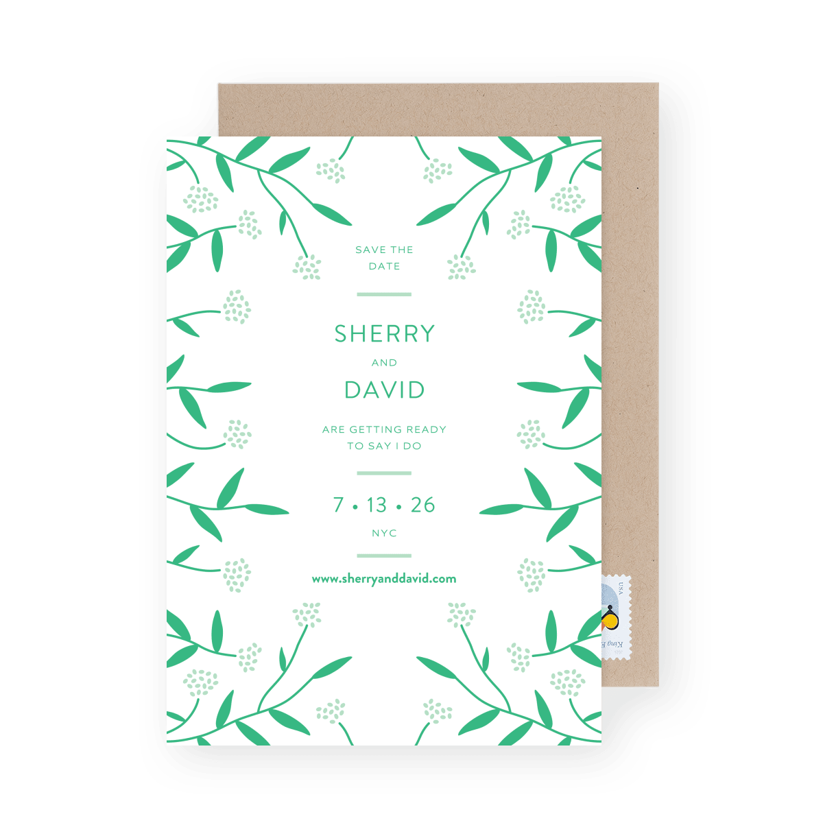 Sherry Floral Minimal Vertical Save the Date Green
