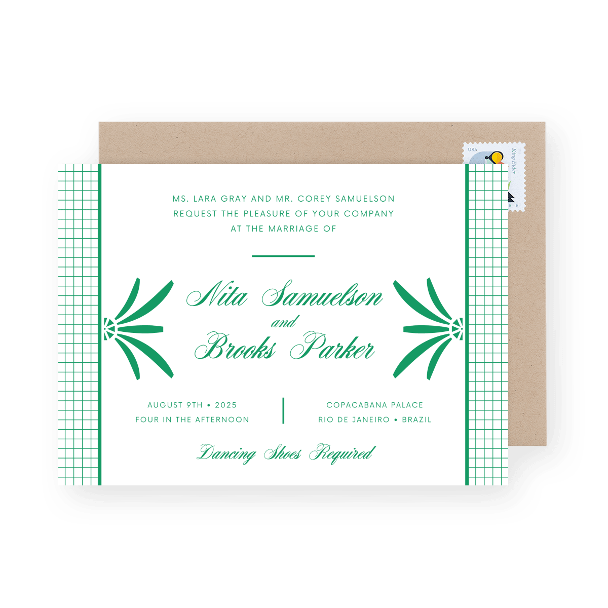 Brooks Fancy Modern Wedding Invitation Green