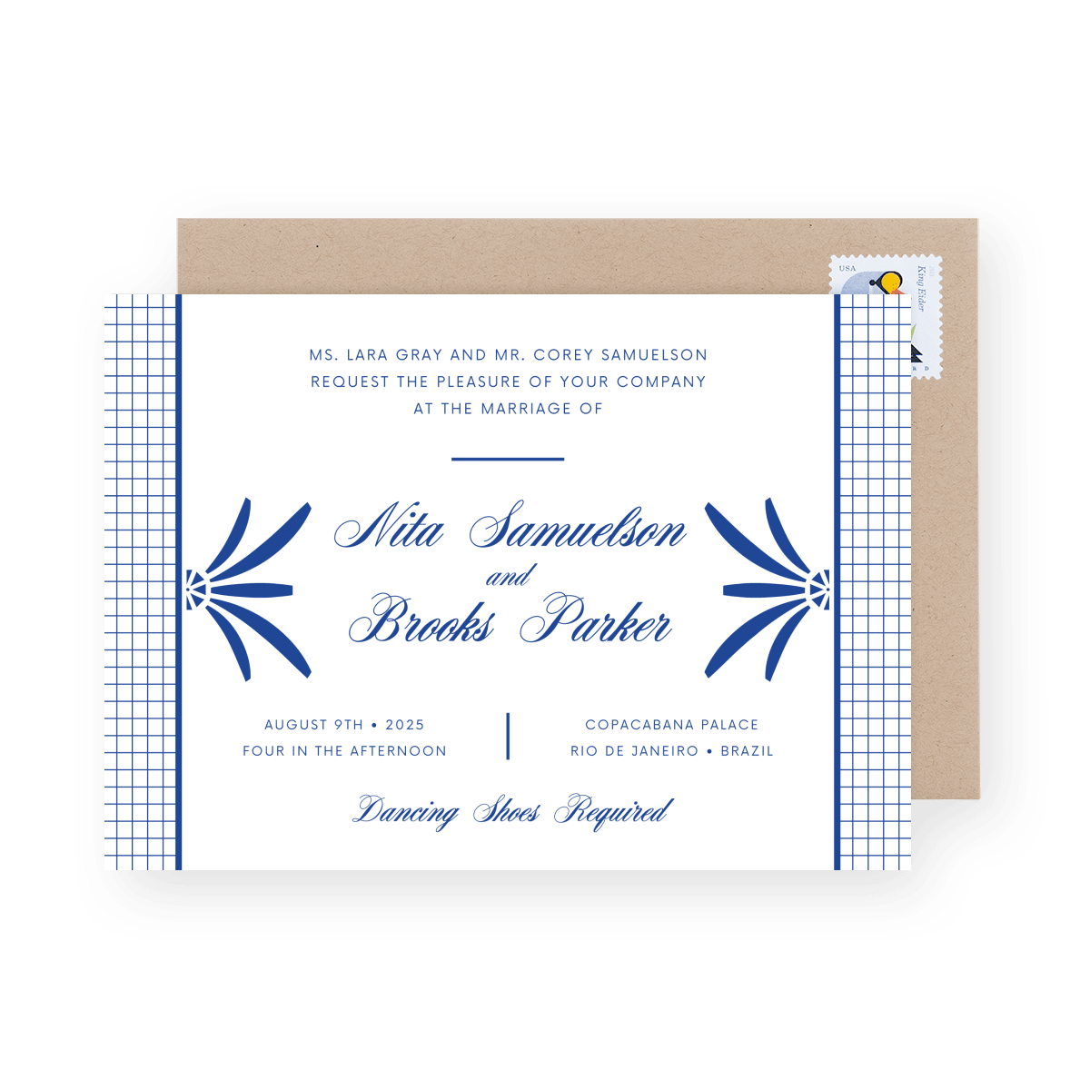 Brooks Fancy Modern Wedding Invitation Blue	