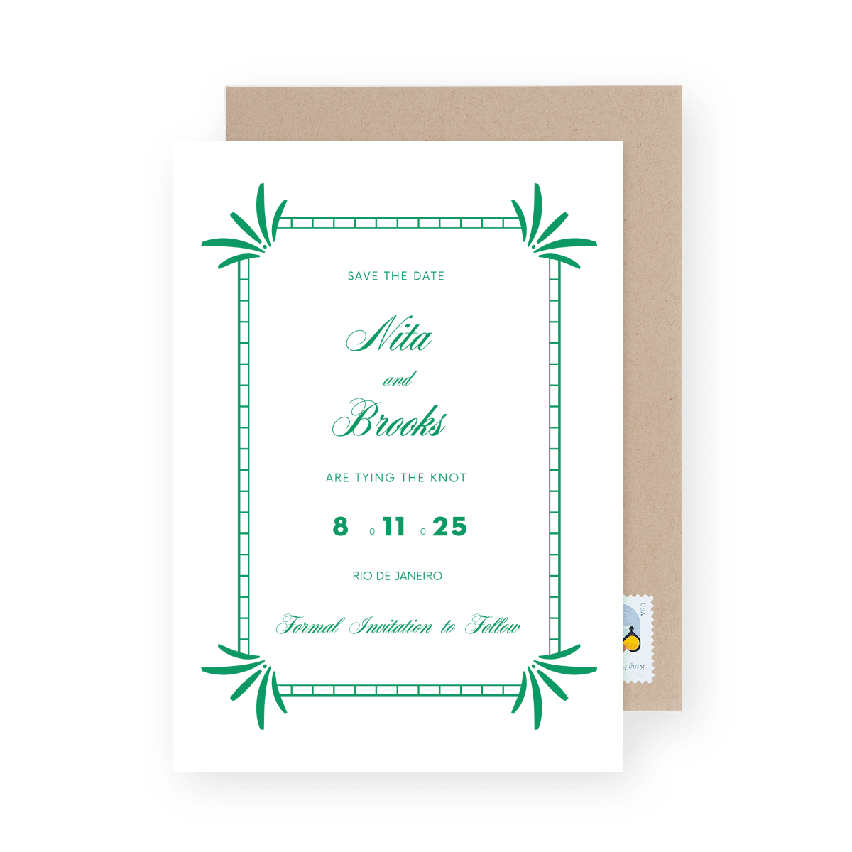 Brooks Fancy Modern Save The Date Green