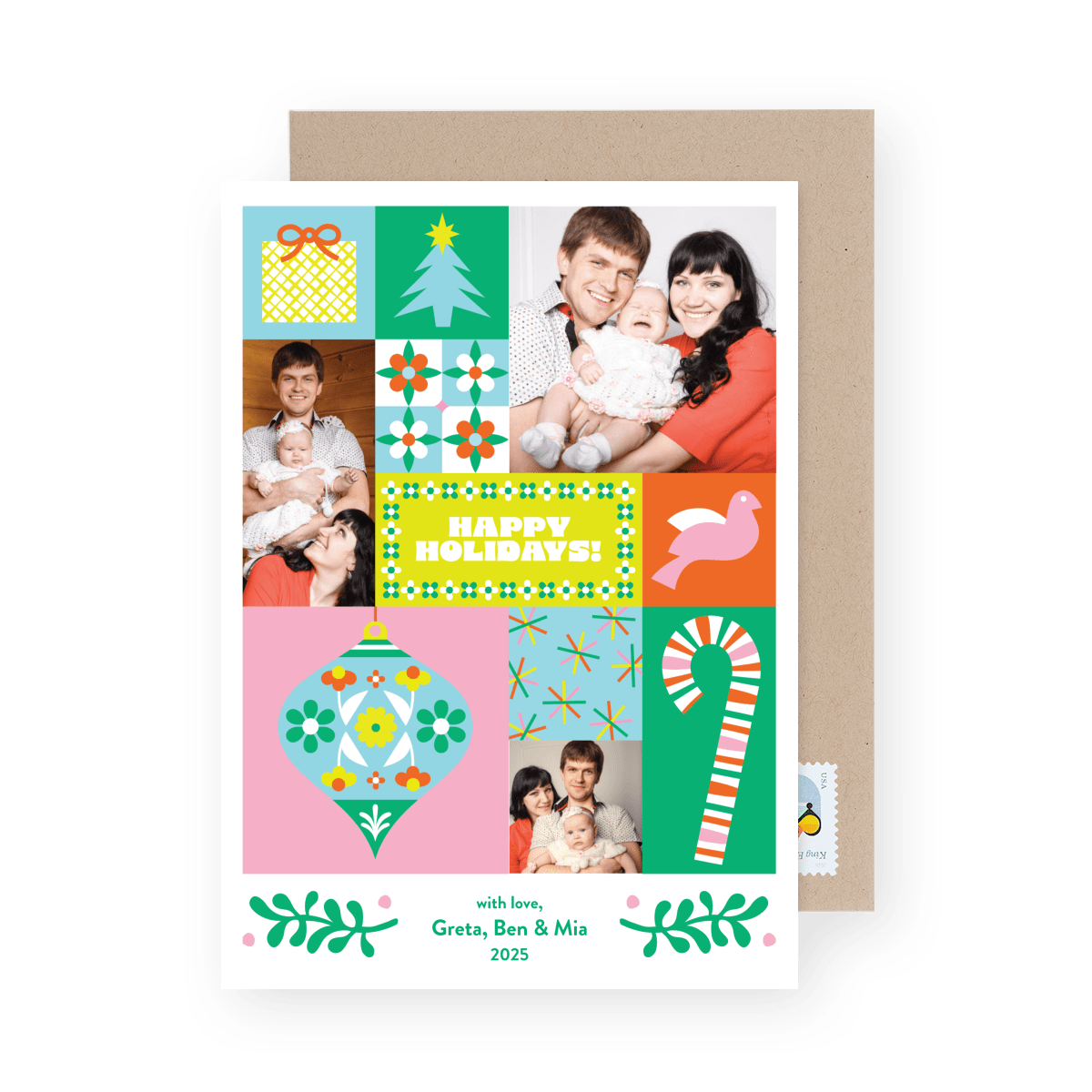 Holiday Block Illustrated Colorblock Photo Card