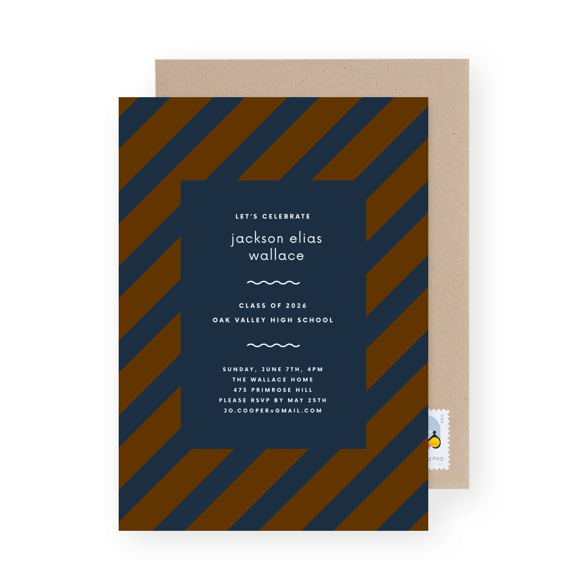 On The Diagonal Navy & Brown Invite