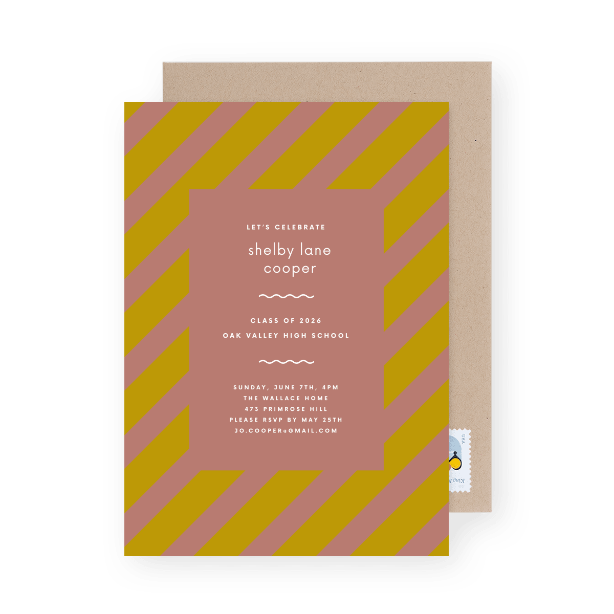 On The Diagonal Pink & Mustard Invite