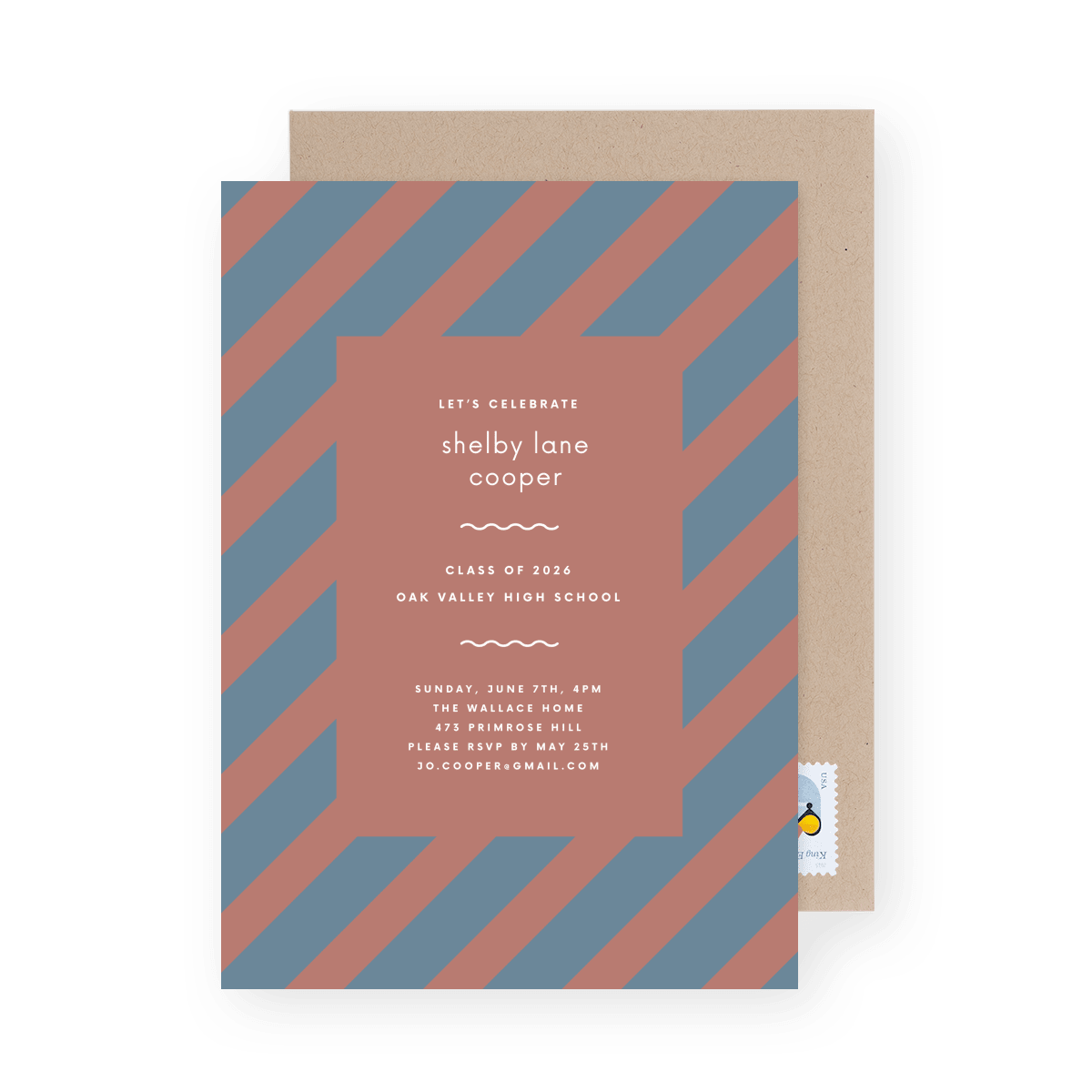 On The Diagonal Pink & Slate Invite