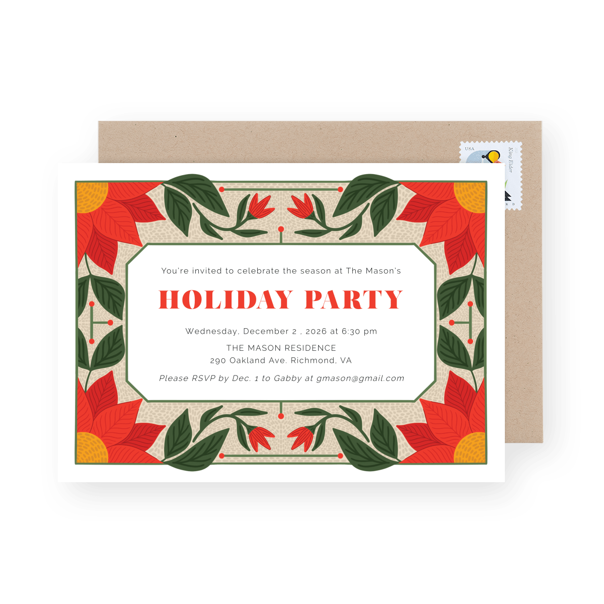 Mosaic Poinsettia Party Invite
