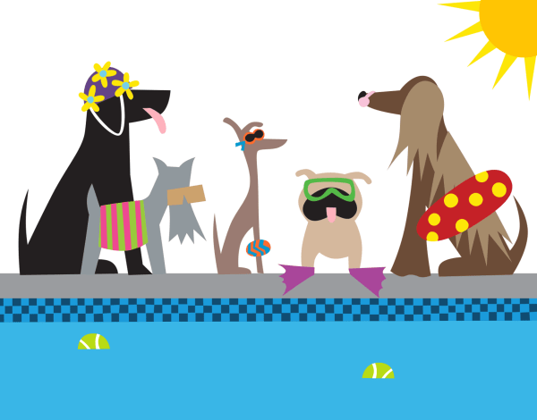 dog pool party clipart