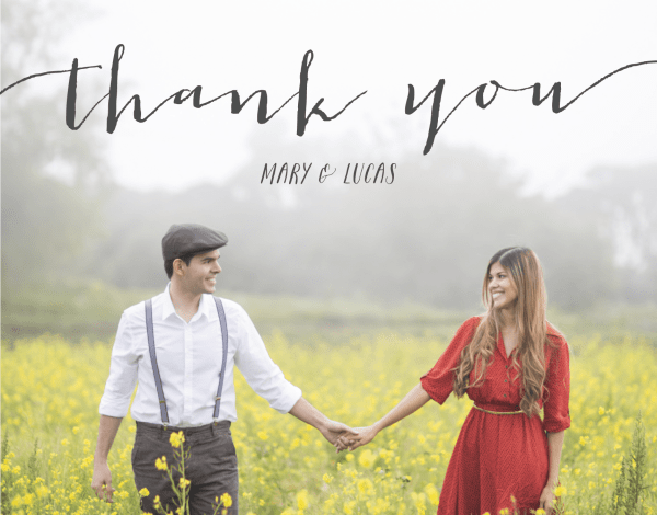 Rustic Black Script Thank You Card