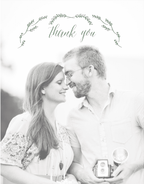 Leafy Wreath Photo Wedding Thank You Card