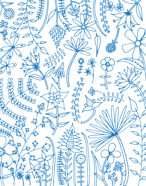 Blue Floral Outline