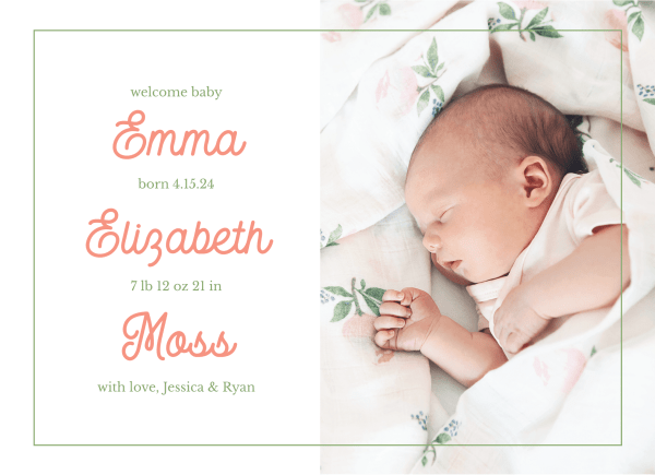 Blush Letters Birth Announcement