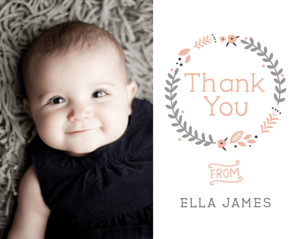 Peach Wreath Baby Thank You Card