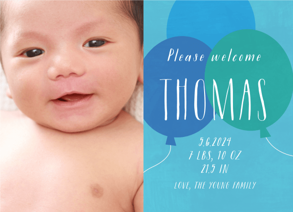 Blue Balloons Birth Announcement