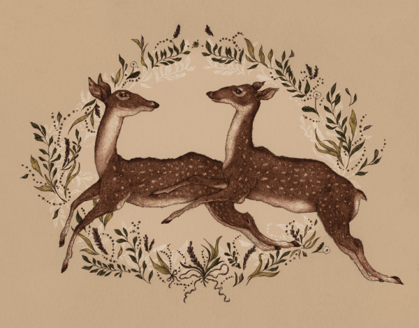 Vintage painted Jumping Deer everyday card