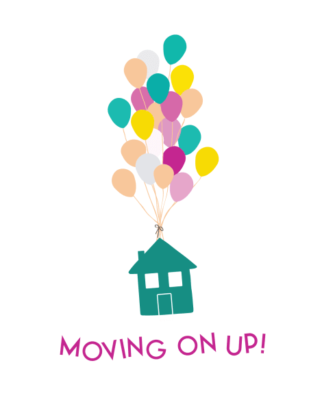 Flying House with Balloons Moving Card