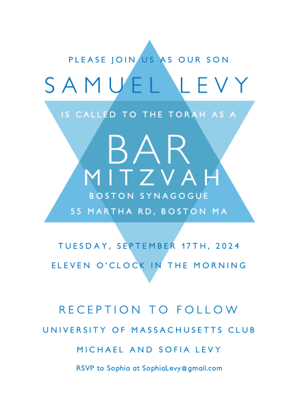 Modern Star of David Bar Mitzvah Invite