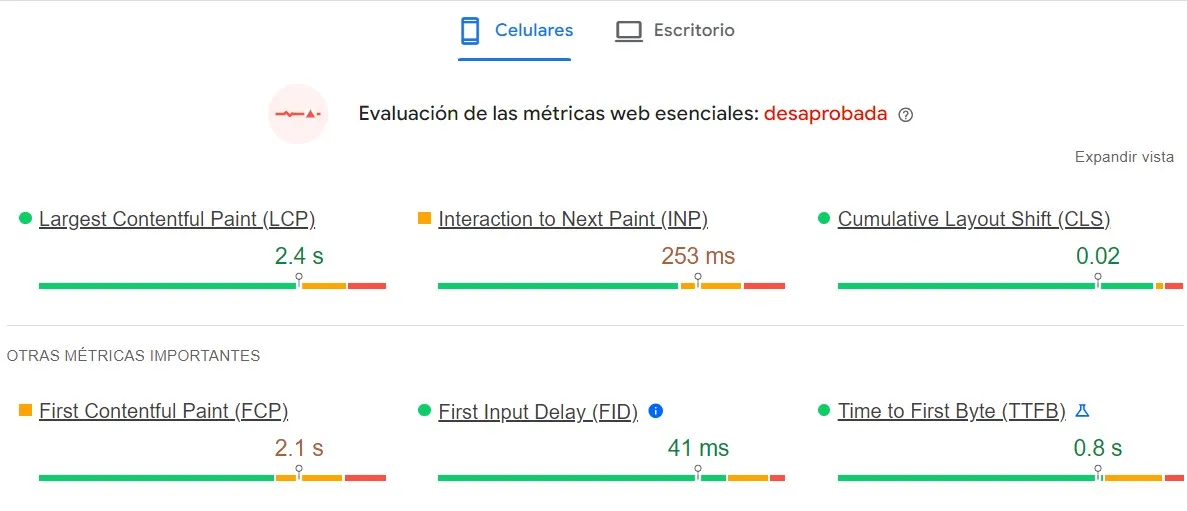 Evaluación de sitio web en PageSpeed Insights, herramienta útil para Search Experience Optimization