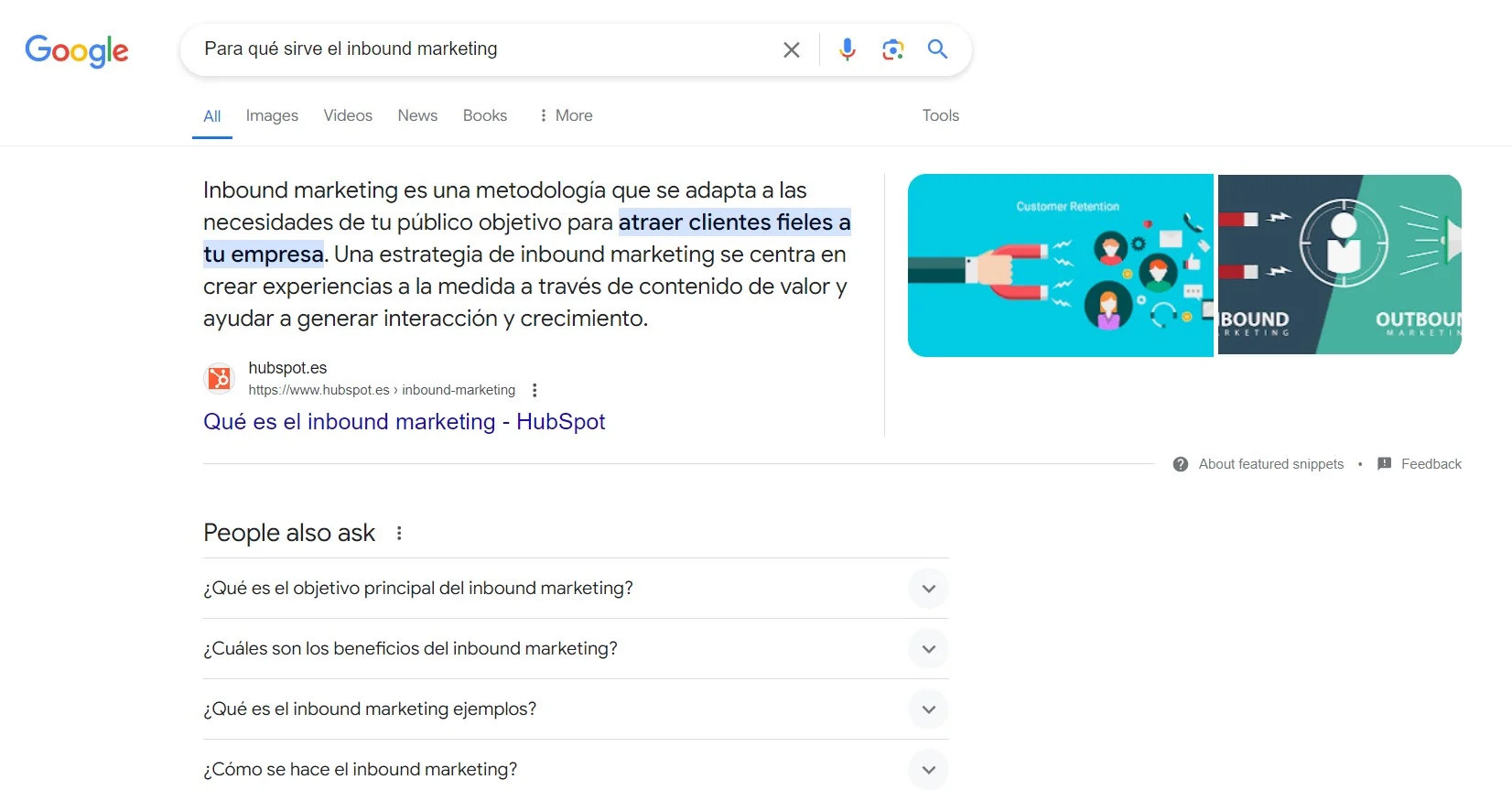 Ejemplos de FAQ al buscar en Google sobre los usos del Inbound Marketing