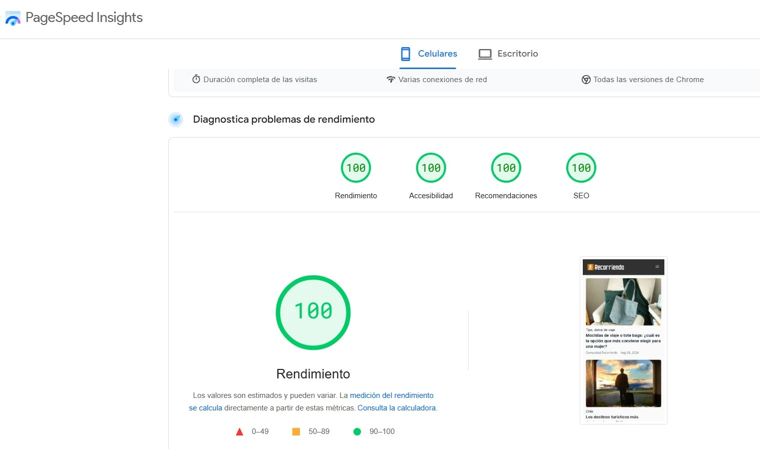 Página web veloz para SEO local en móviles.