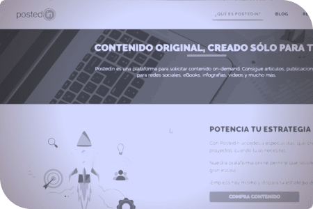 Página web de Posteo con una imagen de un ordenador y una página de inicio.