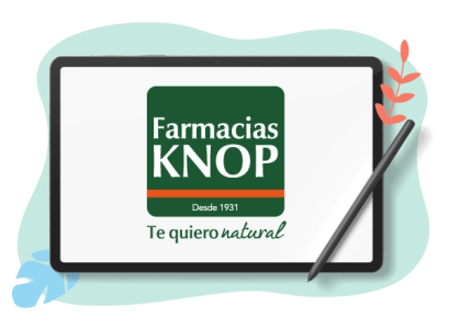 Un logo de Pharmacia KNOP en español.