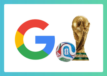 La palabra "Google" se encuentra en un fondo de color verde. A la derecha de la palabra, hay una pelota de fútbol.