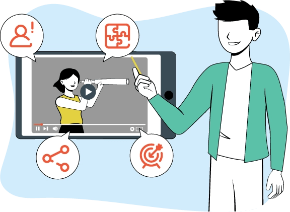 Un hombre enseña a una mujer cómo usar un dispositivo electrónico.