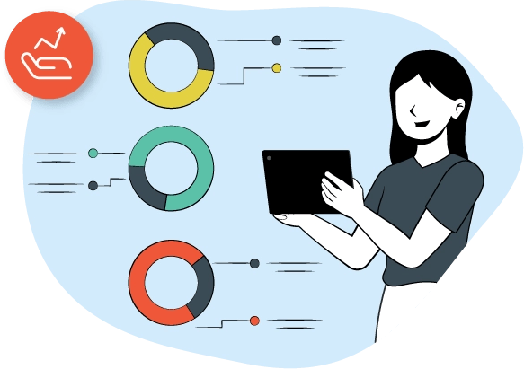 Una mujer usa su tablet para ver información.