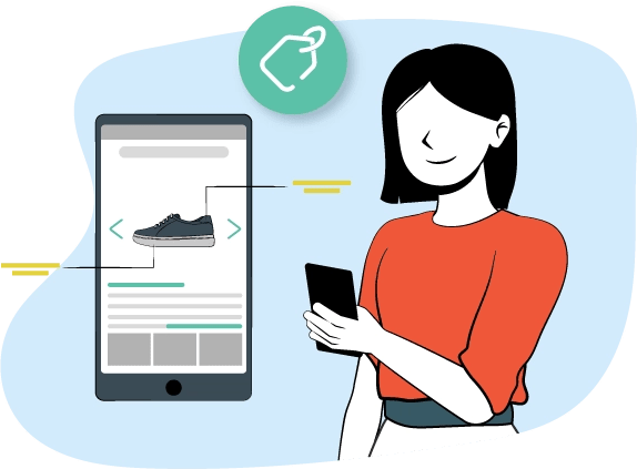 Una mujer está usando su celular y está en una página de zapatos.