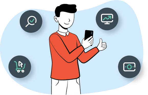 Un hombre usando su celular y haciendo un signo de aprobación.